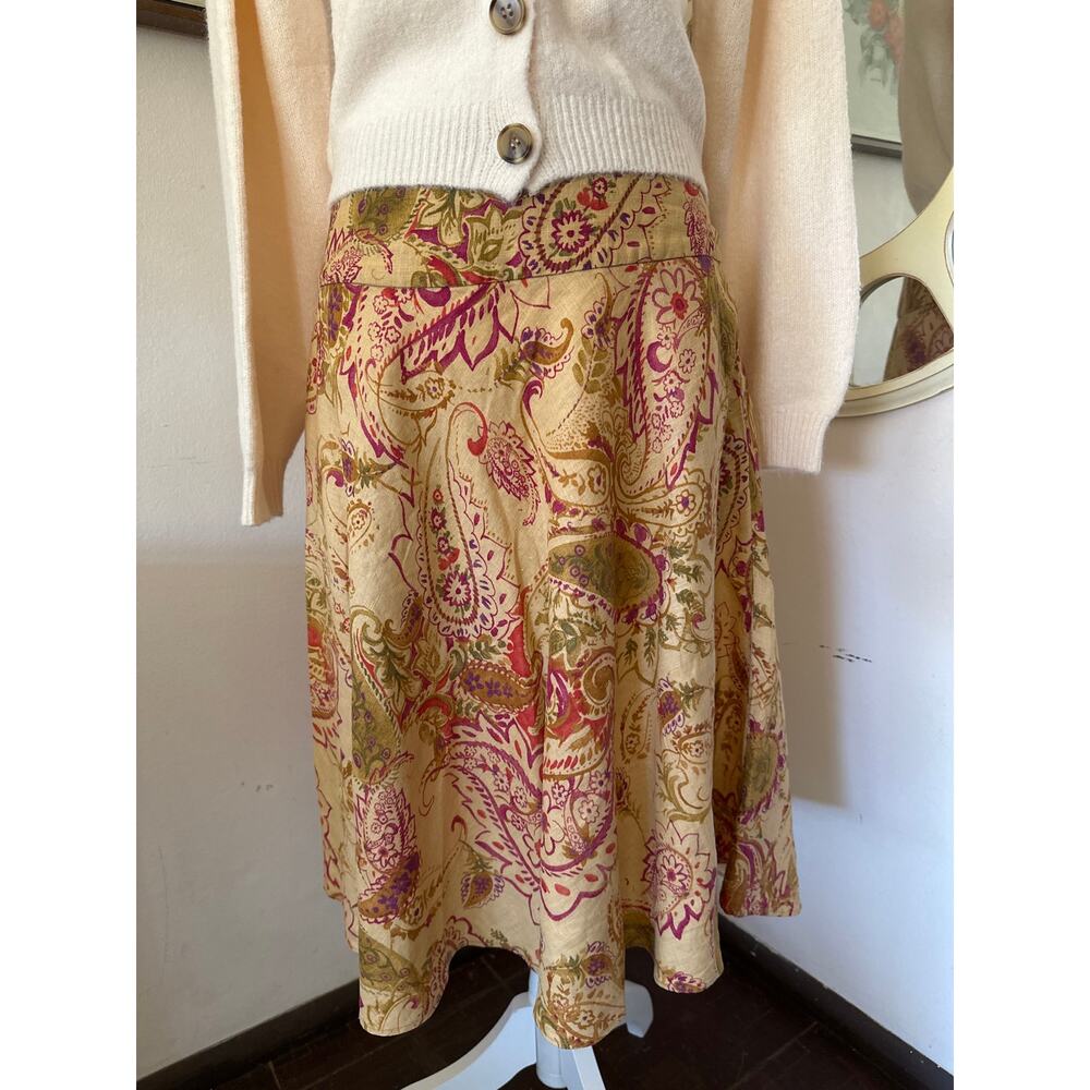 *Ralph Lauren Linen Paisley Camel Tan Maroon Skirt Size 6